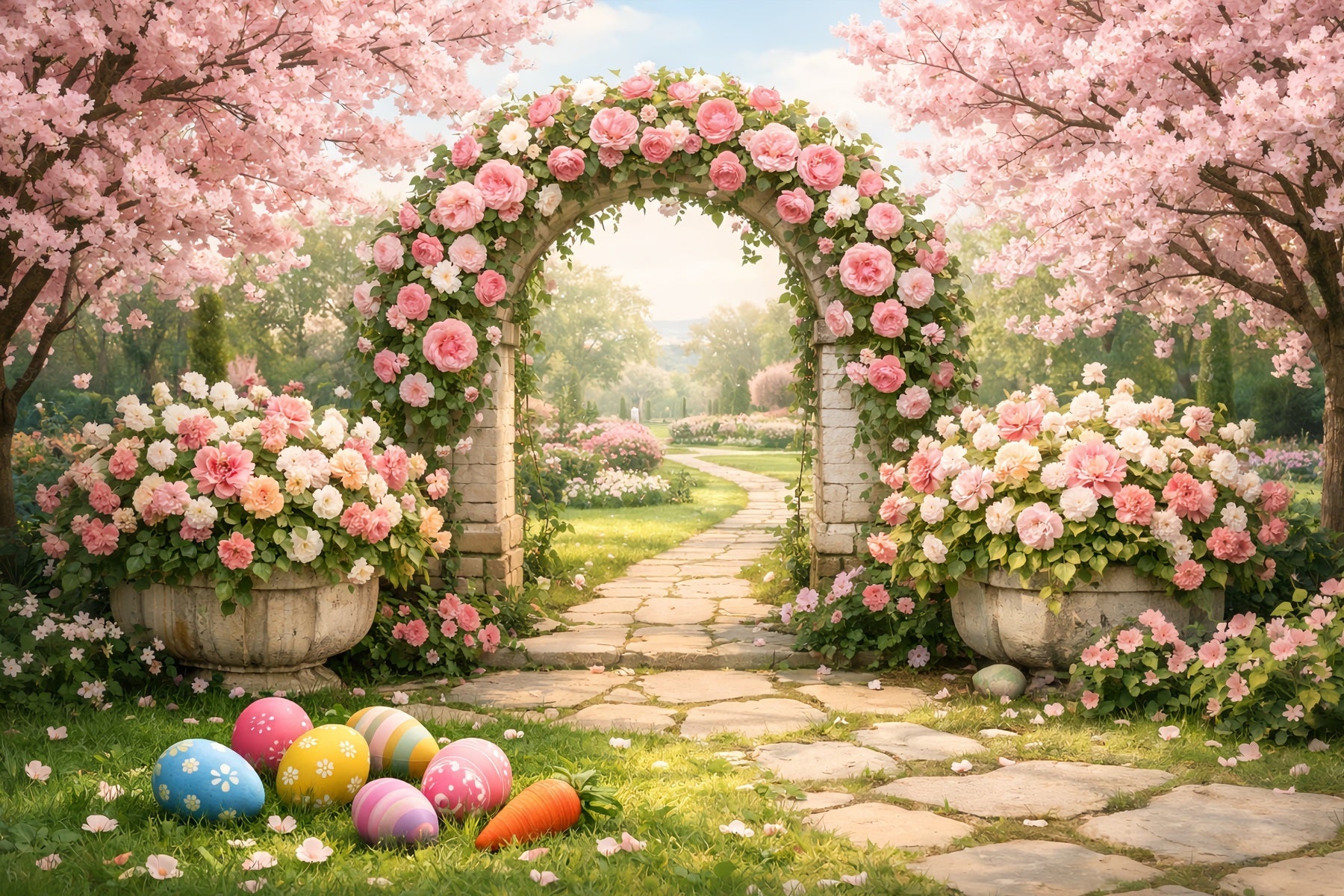 Easter Egg Hunt Backdrop Blossom Rose Garden Archway Easter Backdrop UK LXX512-122