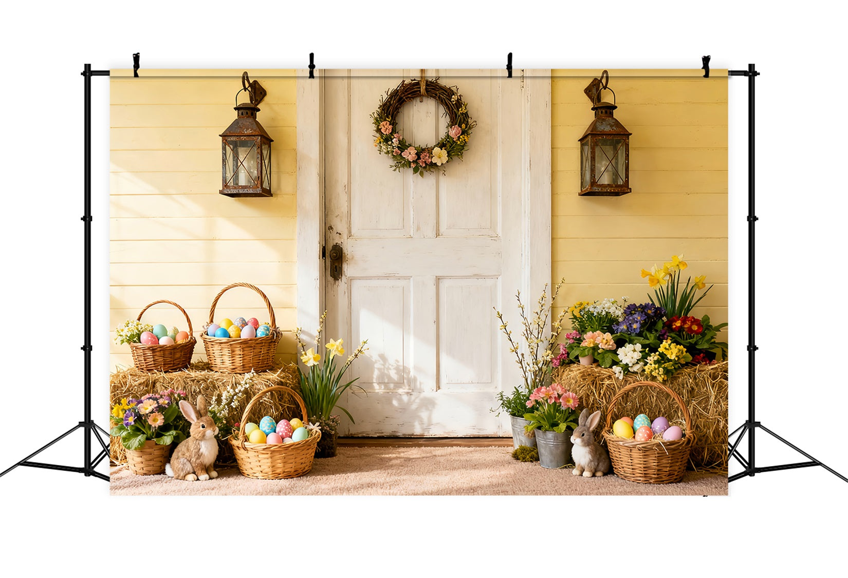 Easter Photo Backdrop Rustic Spring Porch Egg Bunny Backdrop UK LXX512-126