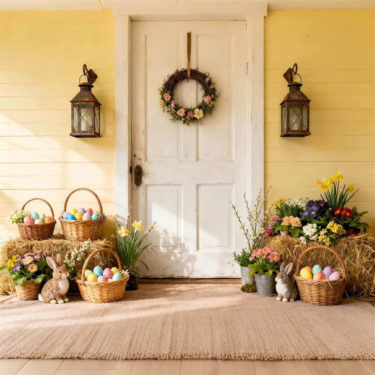 Easter Photo Backdrop Rustic Spring Porch Egg Bunny Backdrop UK LXX512-126