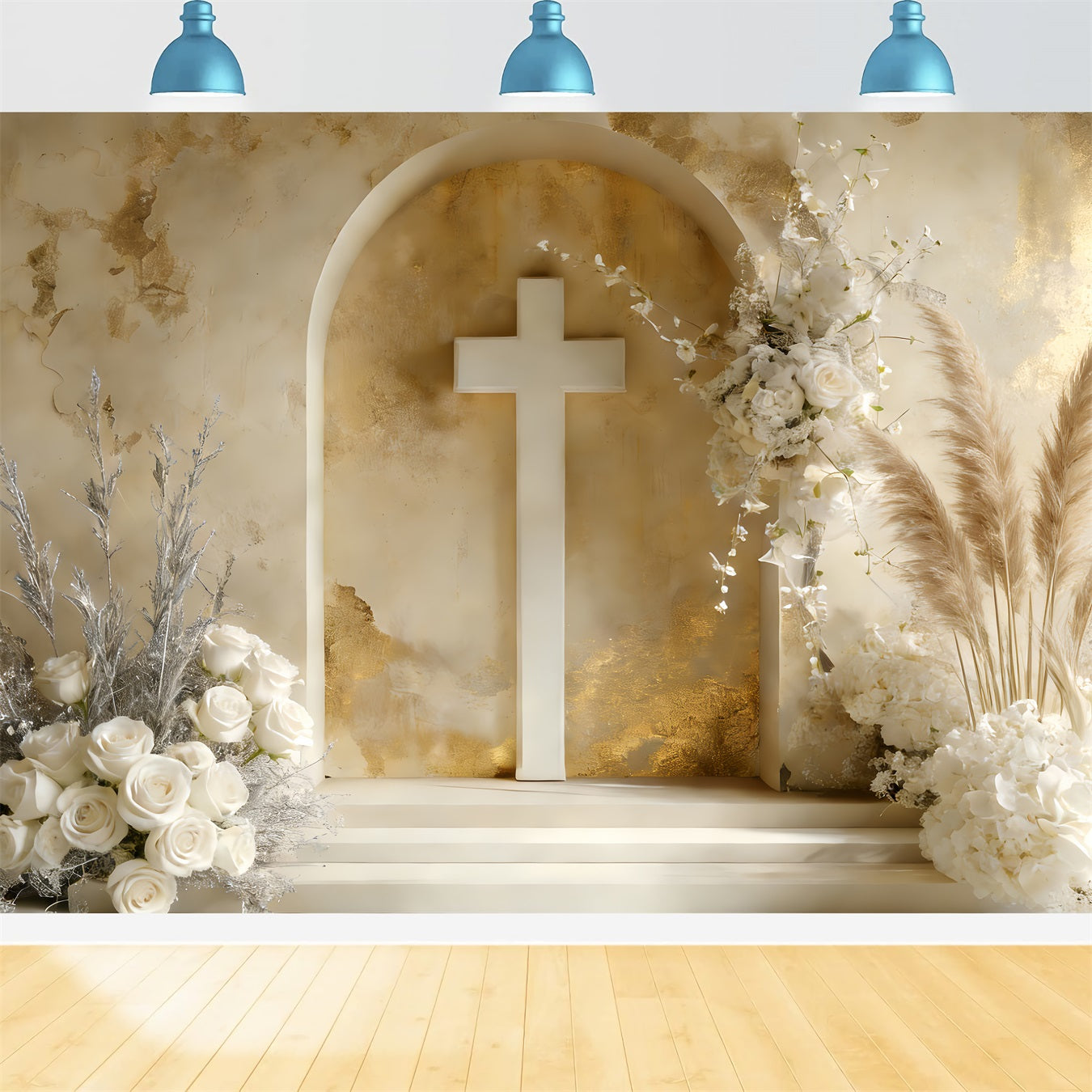 Cross Backdrop Boho Style Floral Altar Rustic Easter Backdrop UK LXX512-130