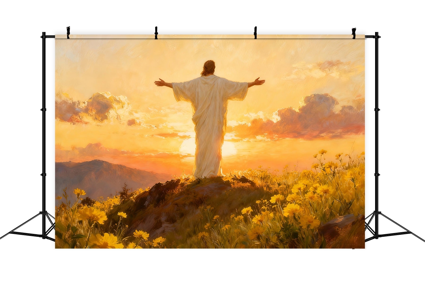 Church Easter Backdrop Risen Christ Golden Dawn Religious Easter Backdrops UK LXX512-133