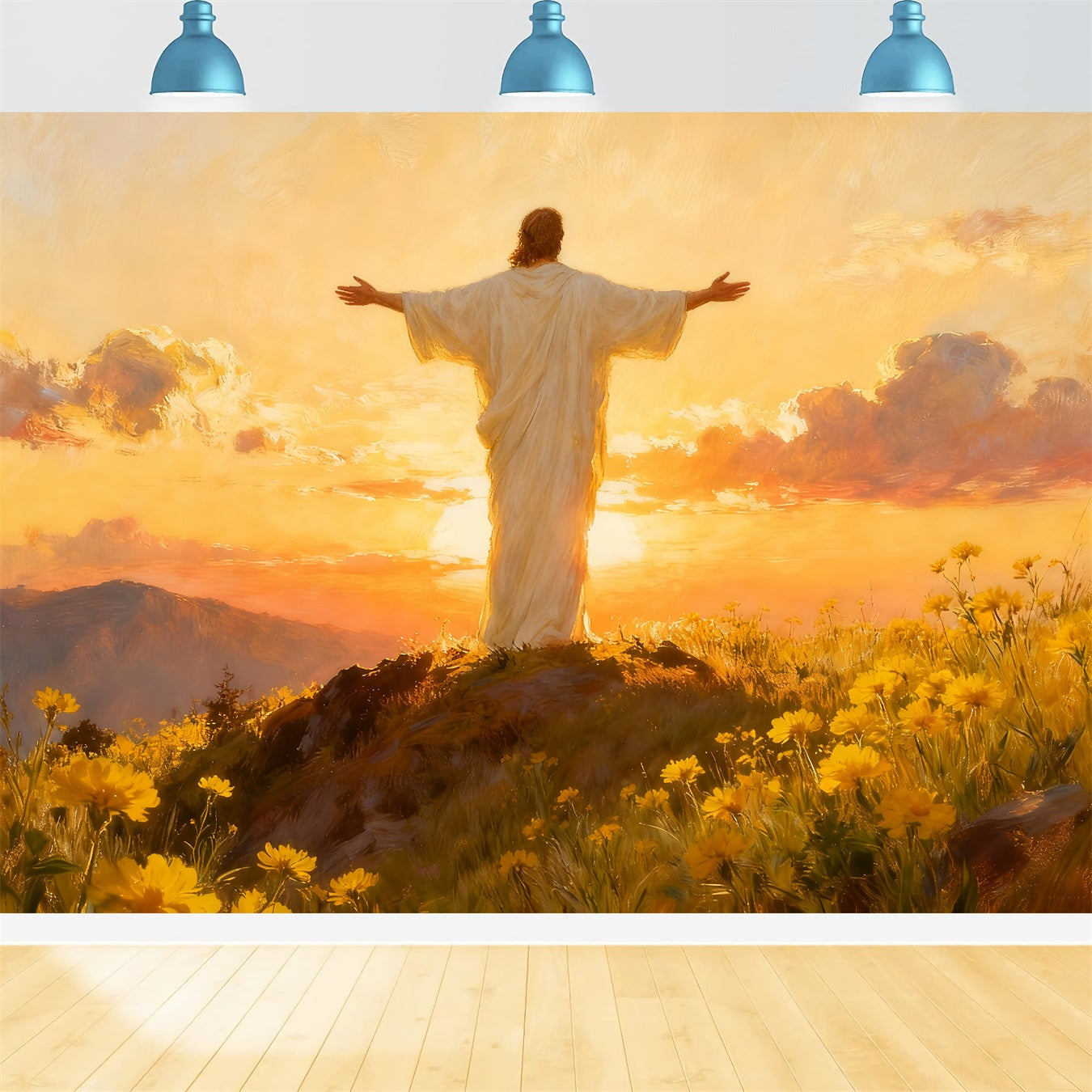 Church Easter Backdrop Risen Christ Golden Dawn Religious Easter Backdrops UK LXX512-133