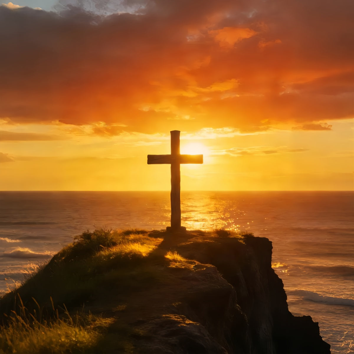 Cross Backdrop Ocean Horizon Sunset Glow Easter Backdrops For Church UK LXX512-139