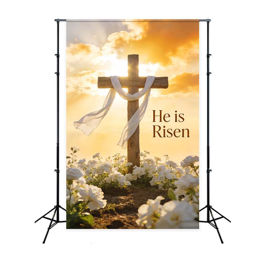 He is Risen Backdrop Sunlit Cross Lily Meadow Church Easter Backdrop UK LXX512-140