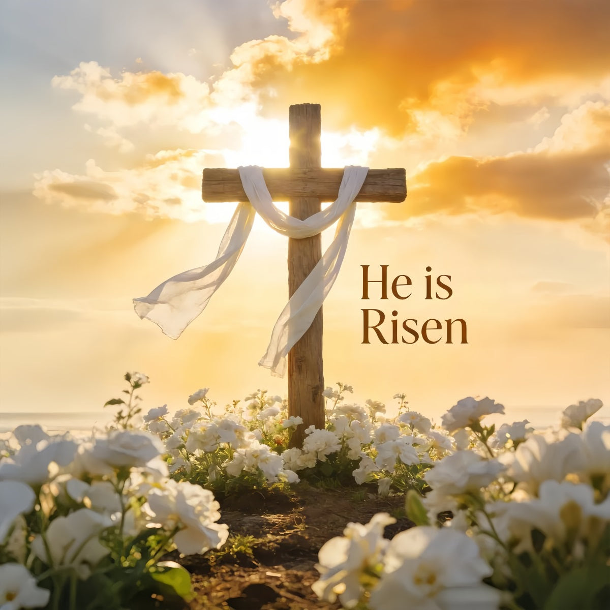 He is Risen Backdrop Sunlit Cross Lily Meadow Church Easter Backdrop UK LXX512-140