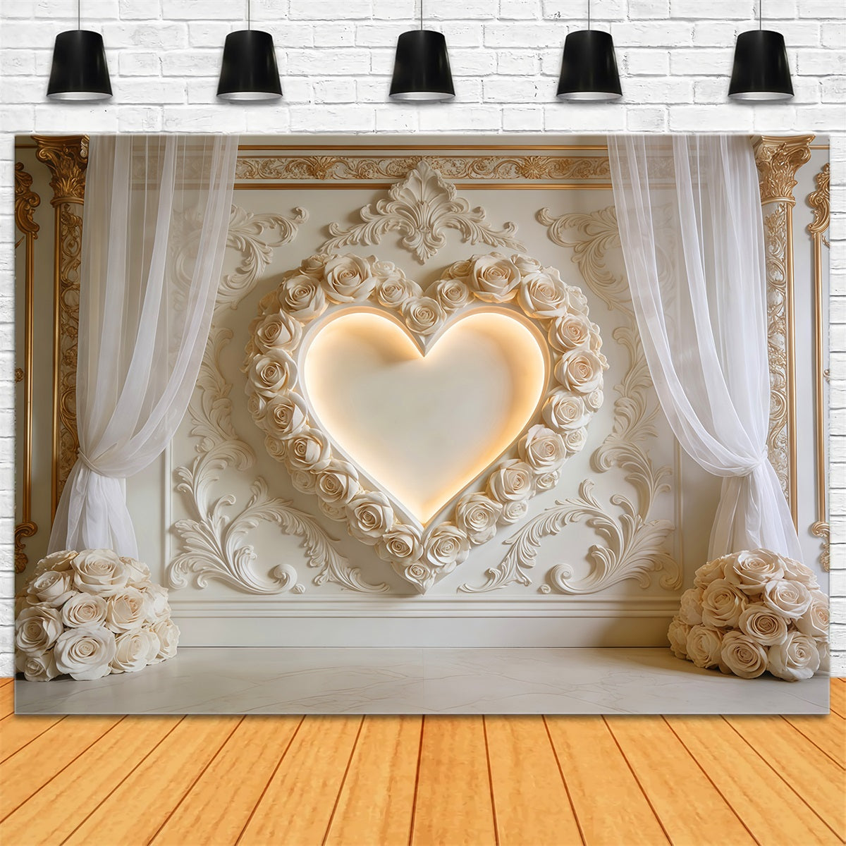 Heart Backdrop Ivory Rose Heart Wall Living Room Valentine Backdrop UK LXX512-143