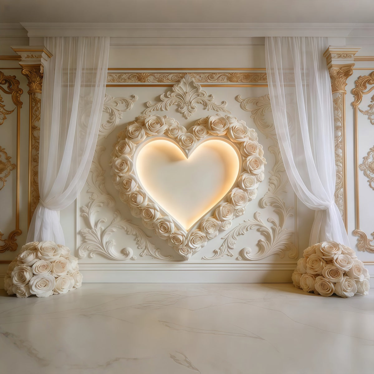 Heart Backdrop Ivory Rose Heart Wall Living Room Valentine Backdrop UK LXX512-143