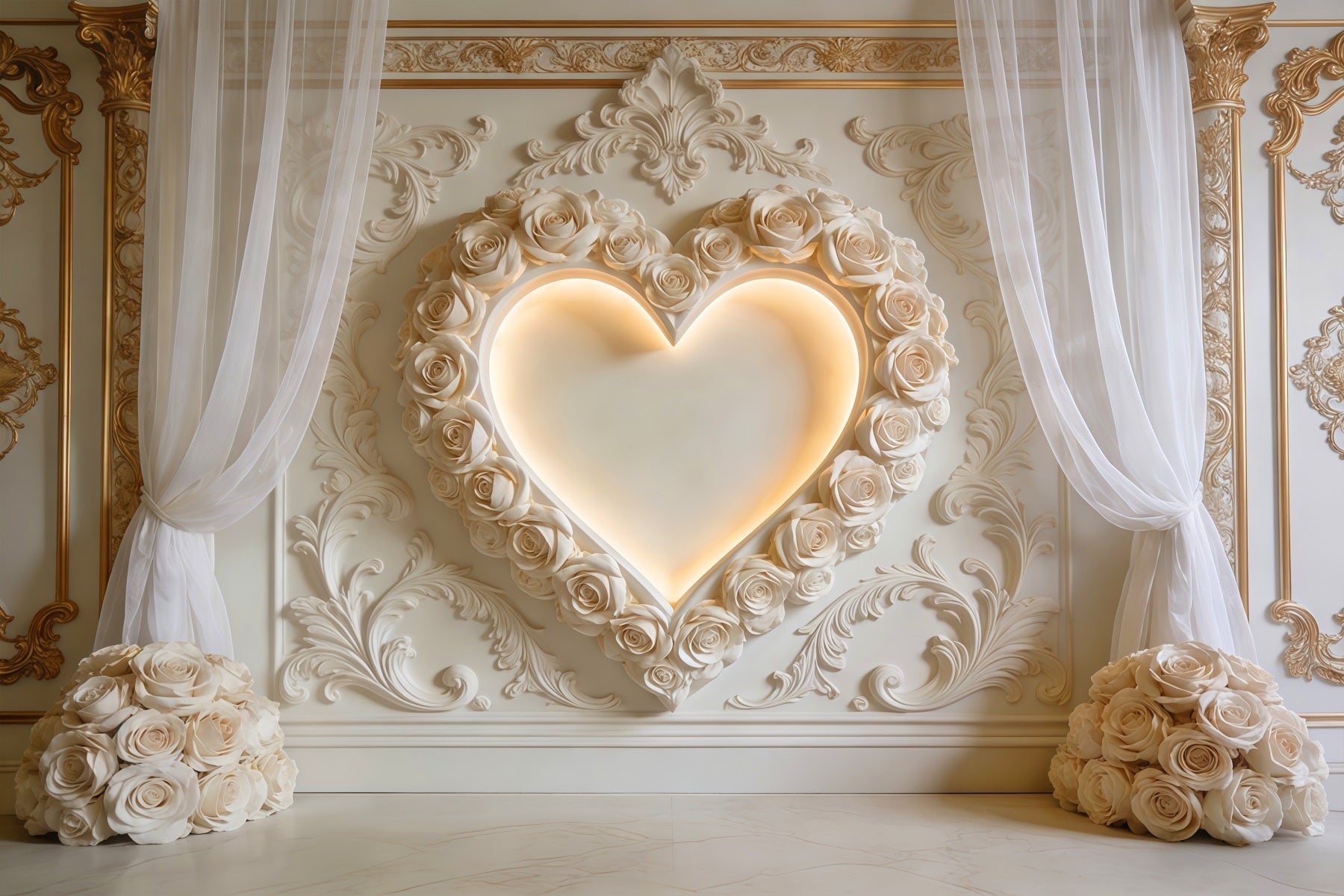 Heart Backdrop Ivory Rose Heart Wall Living Room Valentine Backdrop UK LXX512-143