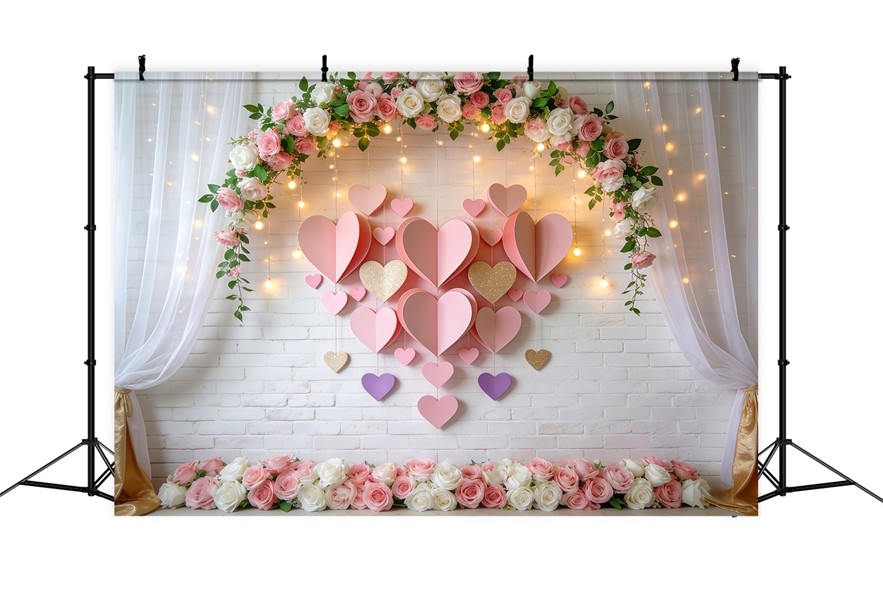Valentine's Day Backdrop Blush Floral Arch Lights Love Backdrops UK LXX512-144