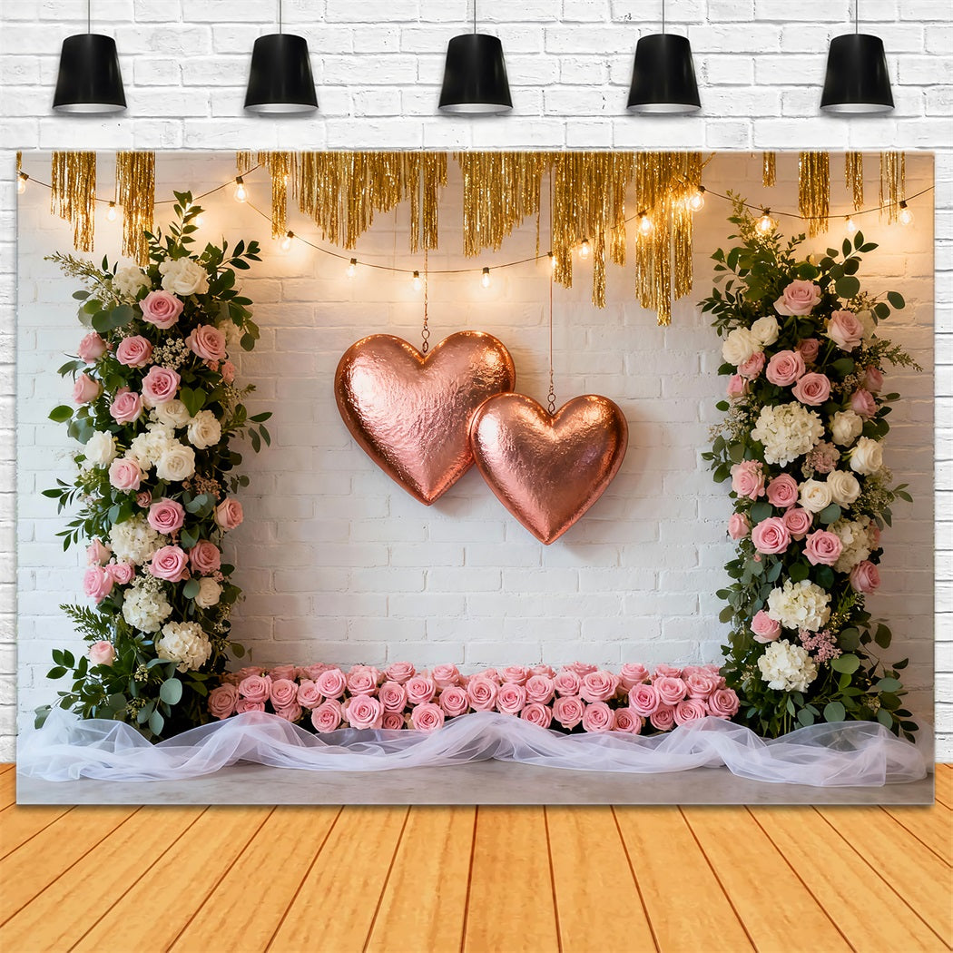 Wreath Valentine Backdrop Blush Rose Twin Heart Frame Romantic Backdrop UK LXX512-149