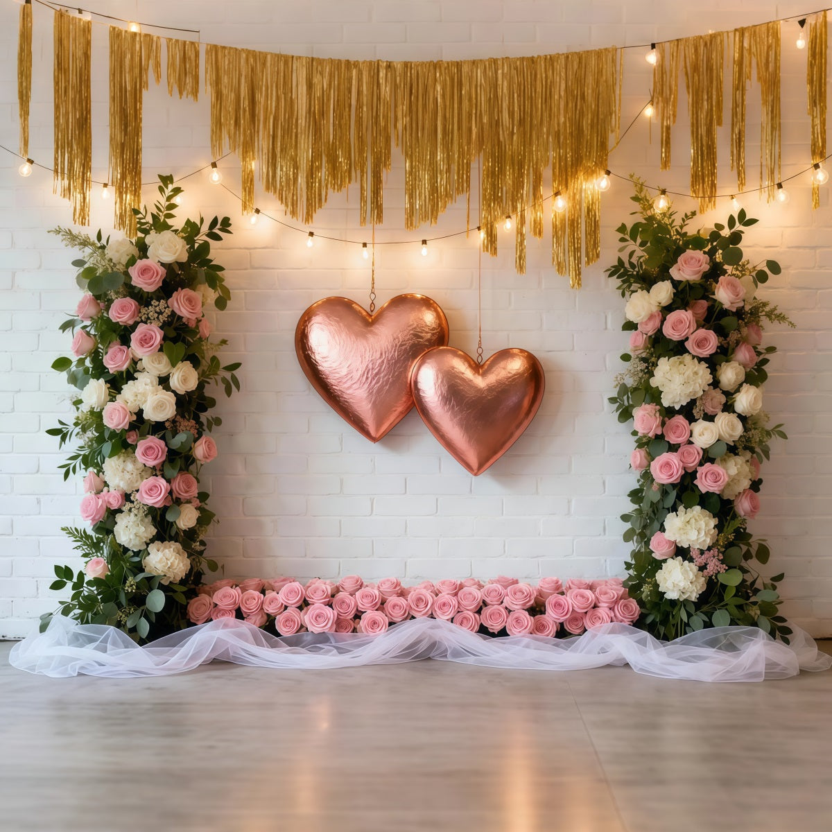 Wreath Valentine Backdrop Blush Rose Twin Heart Frame Romantic Backdrop UK LXX512-149