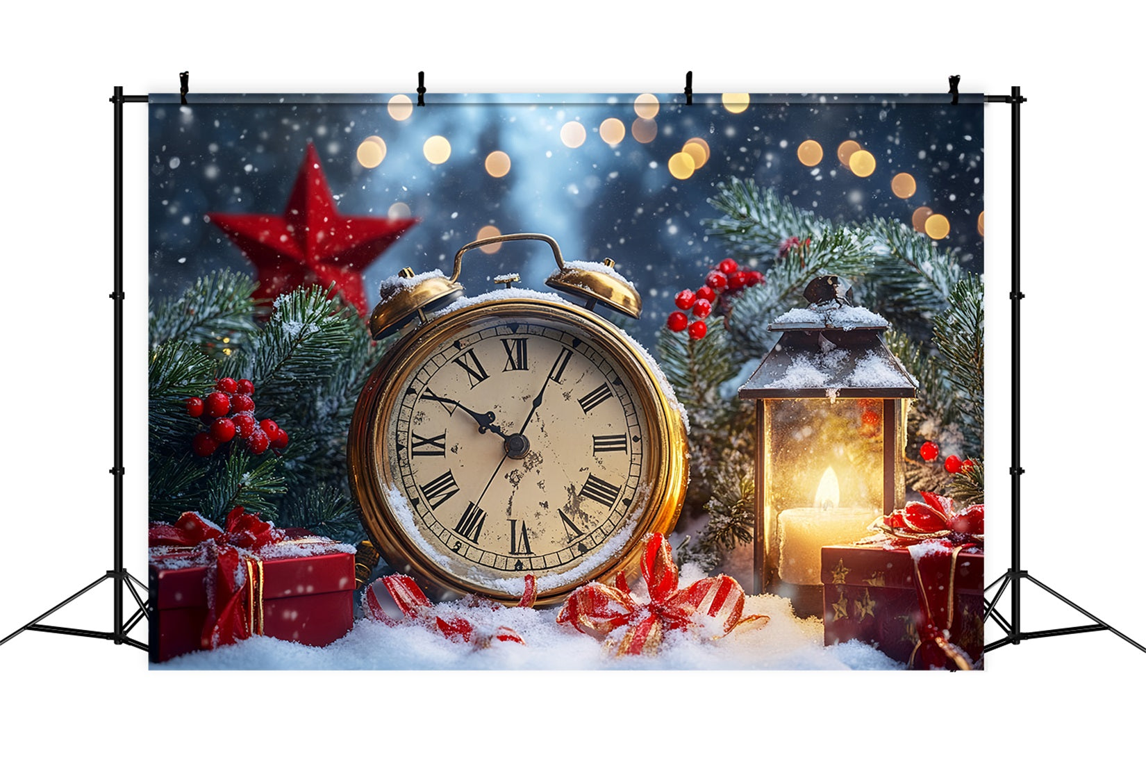 New Year's Backdrops Snowy Countdown Shimmer Bokeh Clock Photo Backdrop UK LXX512-15