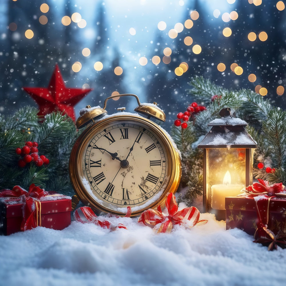 New Year's Backdrops Snowy Countdown Shimmer Bokeh Clock Photo Backdrop UK LXX512-15