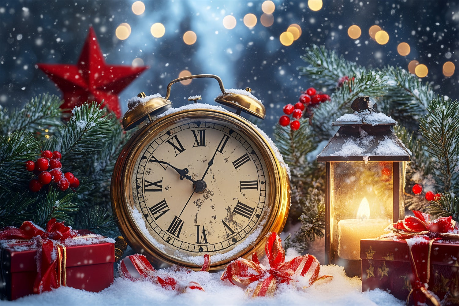 New Year's Backdrops Snowy Countdown Shimmer Bokeh Clock Photo Backdrop UK LXX512-15