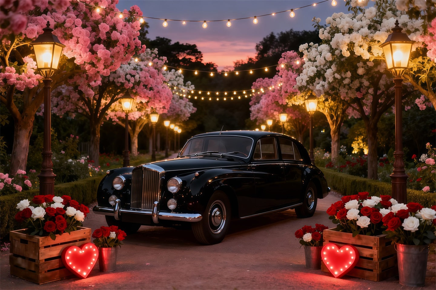 Valentine Backdrop Blossom Vintage Truck Romance Red Roses Backdrop UK LXX512-151