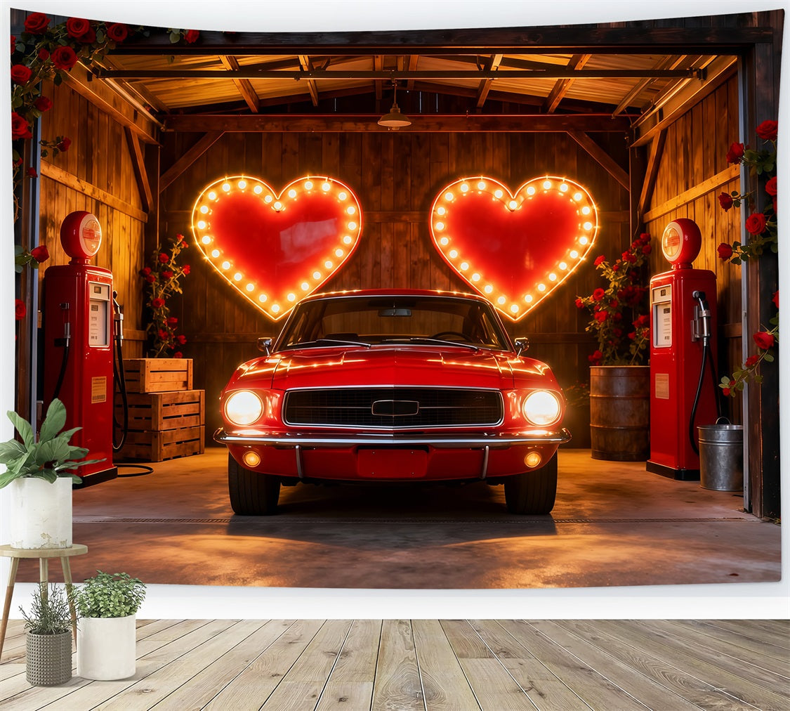 90s Valentine Backdrop Neon Heart Garage Romance Heart Backdrop UK LXX512-152