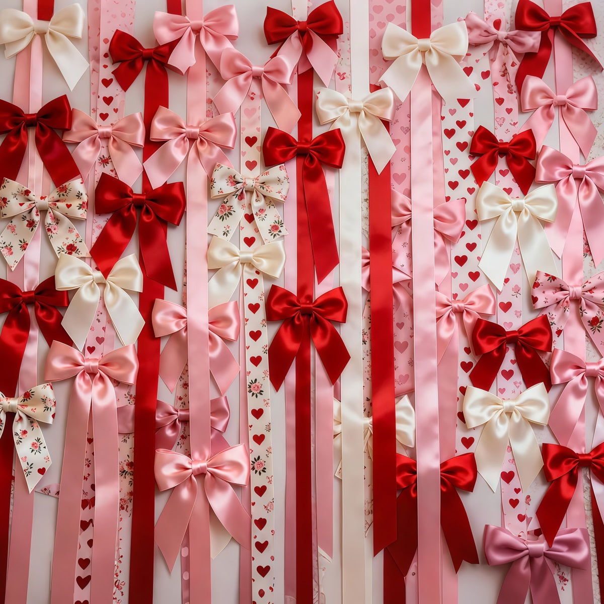 Pink Valentine Backdrop Satin Bow Heart Pattern Romantic Backdrop UK LXX512-153