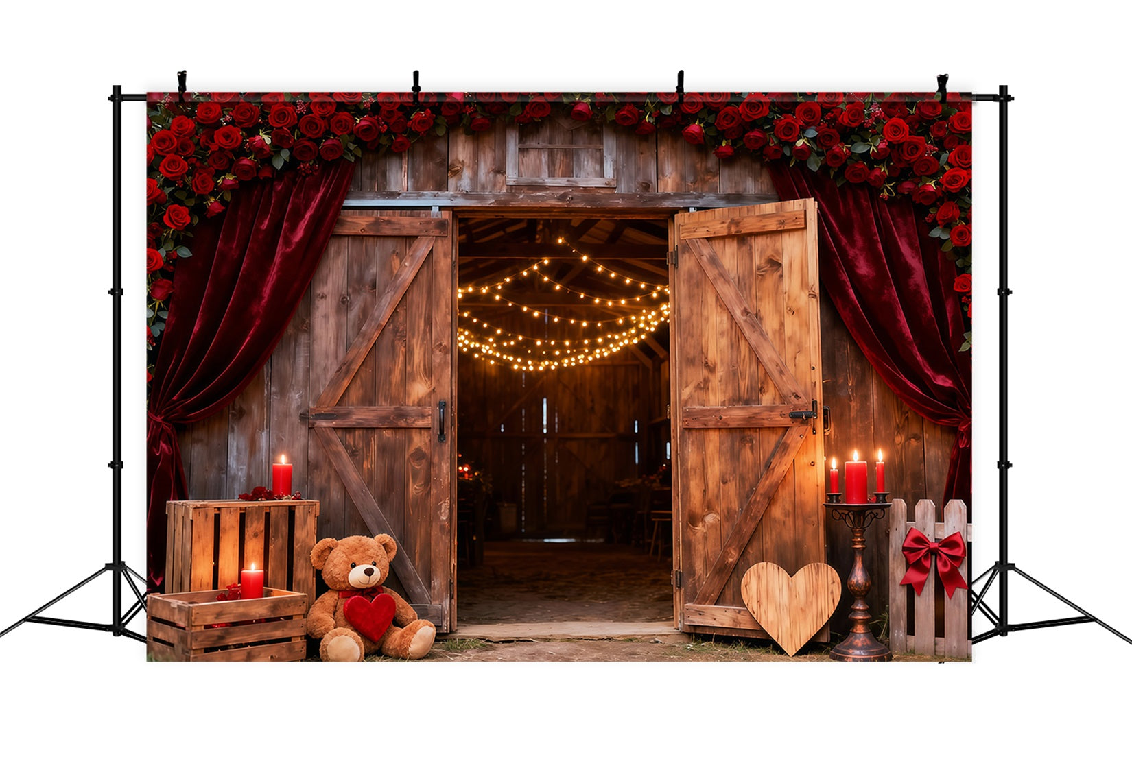 Floral Arch Valentine Backdrop Rustic Rose Barn Doors Glow Love Backdrops UK LXX512-154
