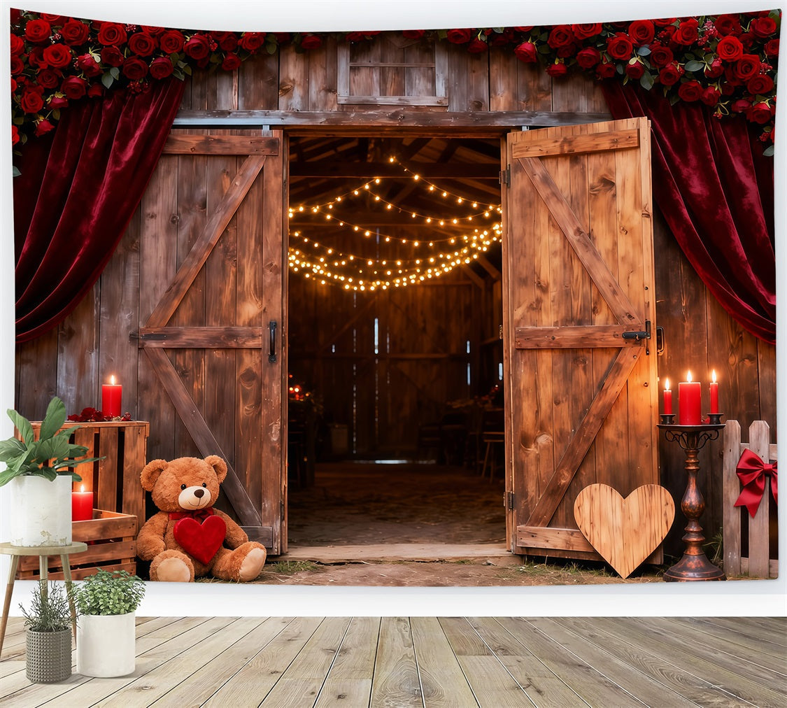 Floral Arch Valentine Backdrop Rustic Rose Barn Doors Glow Love Backdrops UK LXX512-154