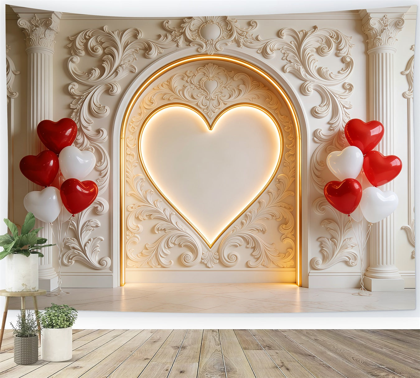 Hearts Backdrop Vintage Wall Heart Balloon Valentine's Day Backdrop UK LXX512-155