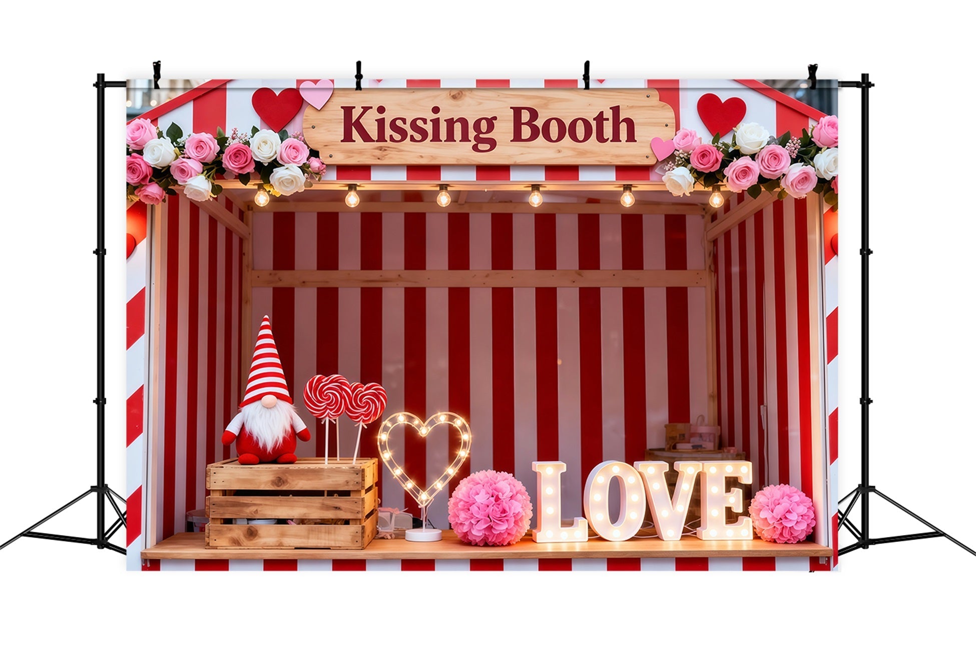 Valentine's Day Backdrop Candy Stripe Kissing Booth Love Love Backdrop UK LXX512-157