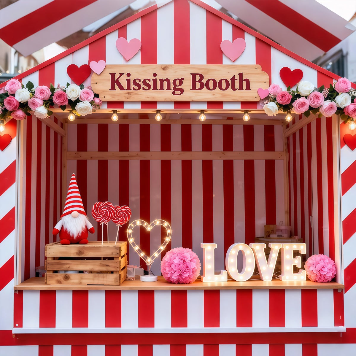 Valentine's Day Backdrop Candy Stripe Kissing Booth Love Love Backdrop UK LXX512-157