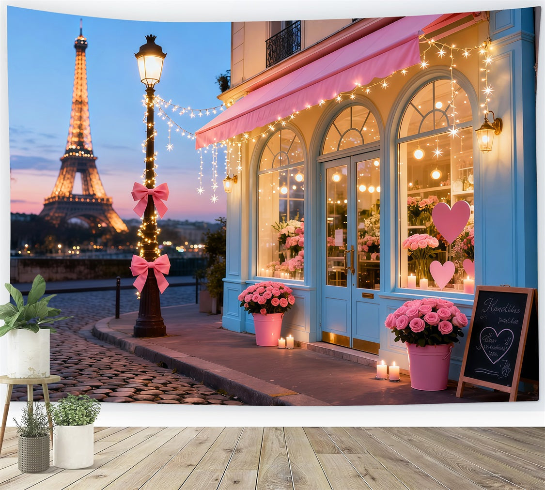 Valentine Photo Backdrop Paris Eiffel Romance Cafe Romantic Backdrops UK LXX512-158