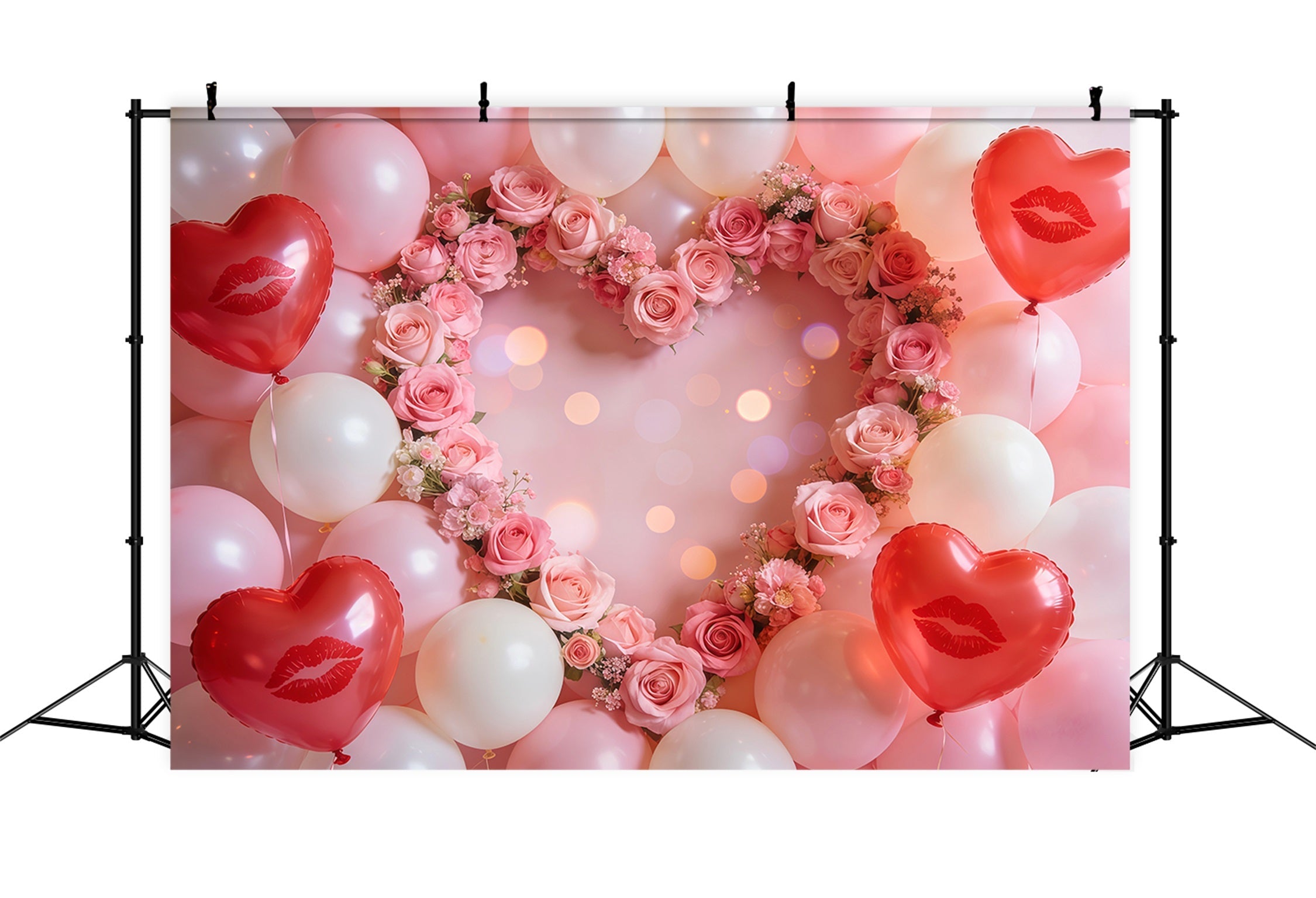 Heart Balloon Backdrop Blush Rose Heart Wreath Valentine Backdrop UK LXX512-159