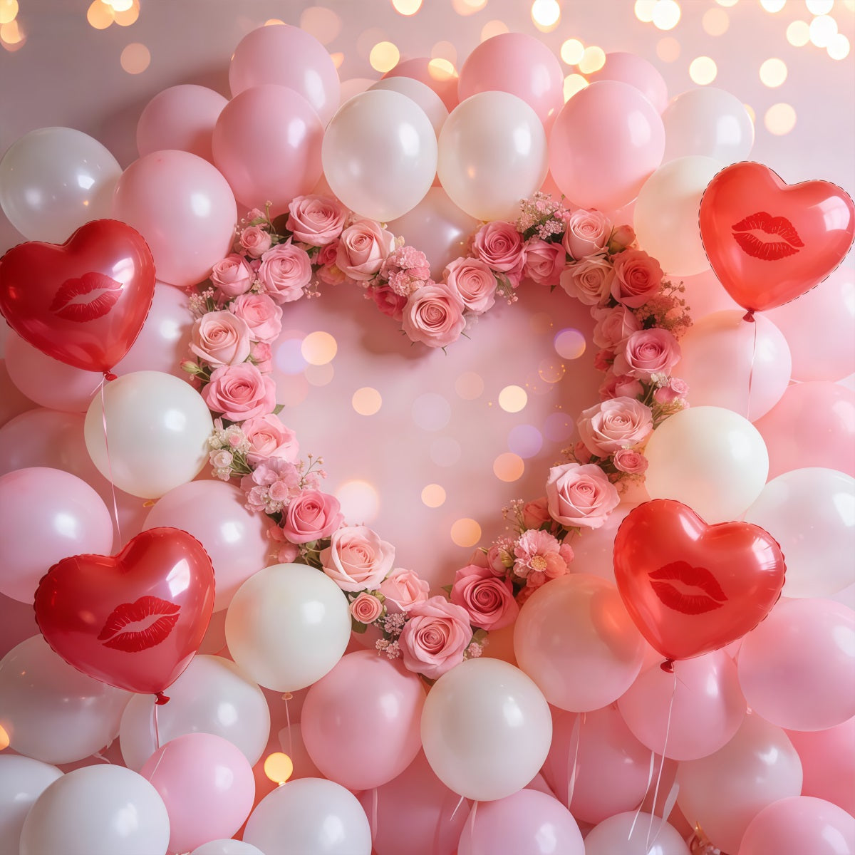 Heart Balloon Backdrop Blush Rose Heart Wreath Valentine Backdrop UK LXX512-159