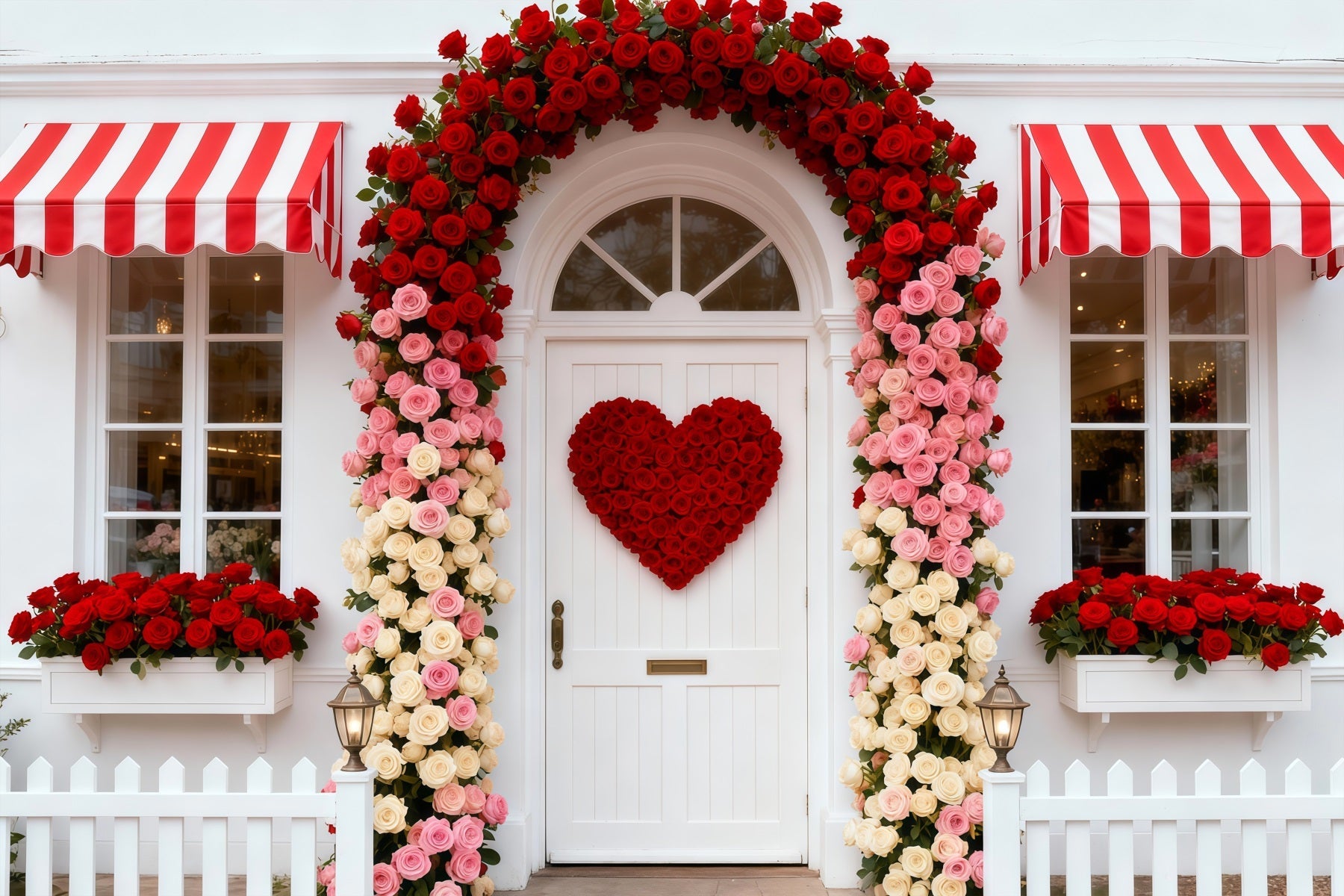 Valentine Backdrop Ideas Rose Cottage Entrance Floral Arch Valentine Backdrop UK LXX512-164