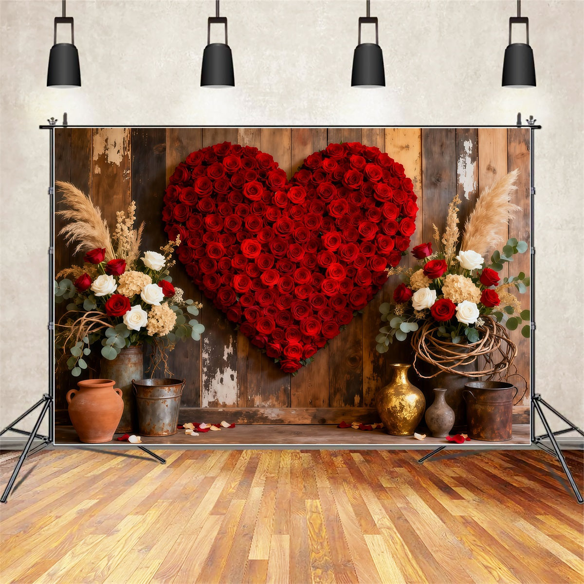 Heart Flower Backdrop Wood Doorway Red Rose Valentine's Day Backdrop UK LXX512-165