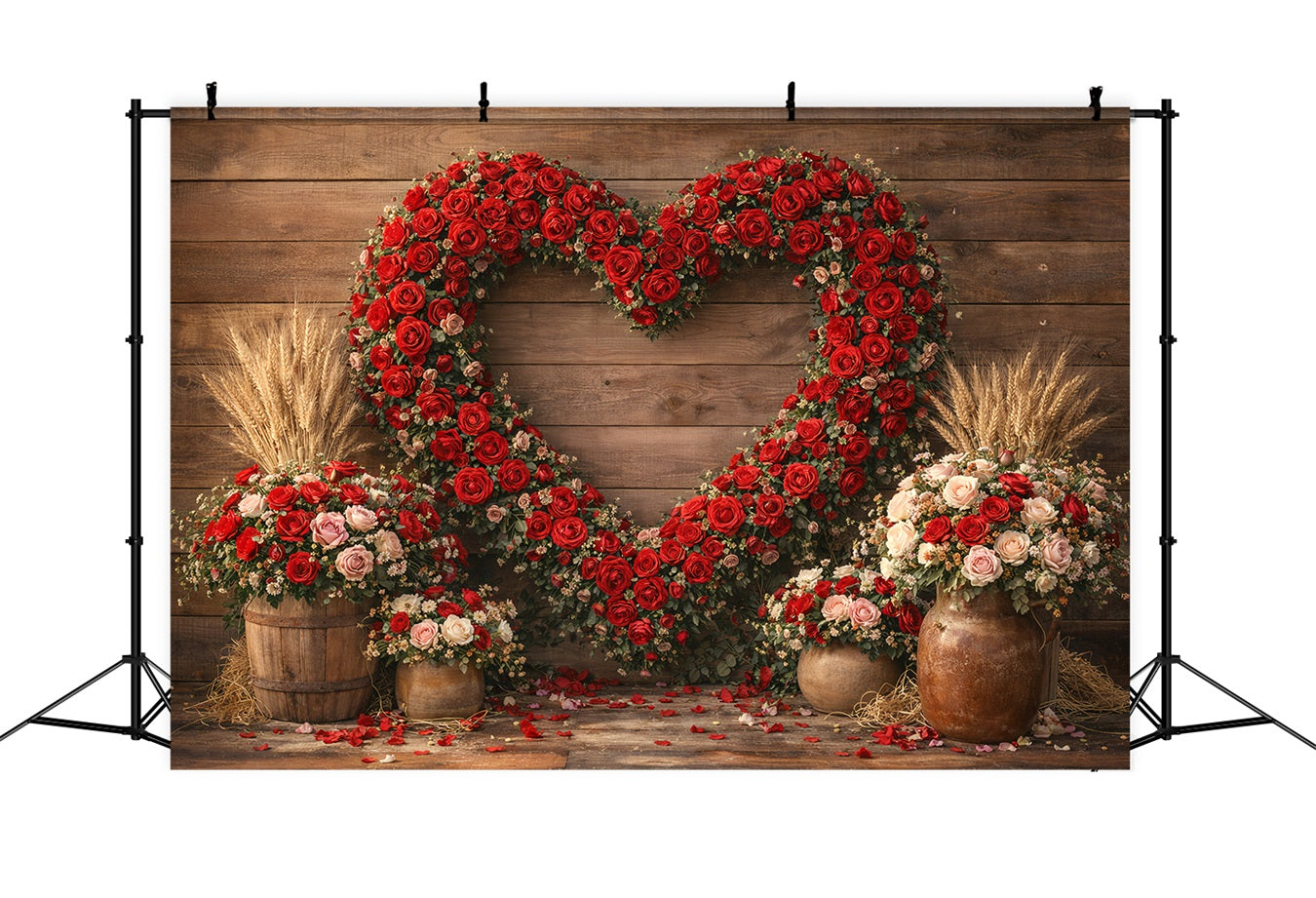 Valentine's Day Backdrop Rustic Rose Heart Barn Wall Heart Flower Backdrop UK LXX512-166