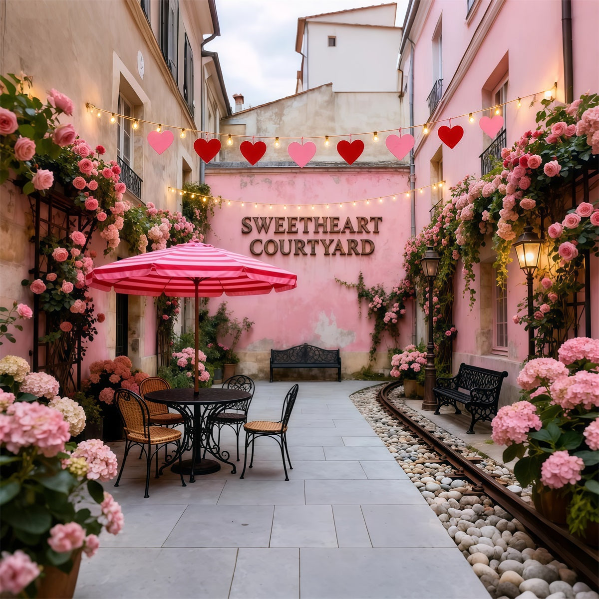 Wreath Valentine Backdrop Sweetheart Pink Courtyard Cafe Romantic Backdrop UK LXX512-167