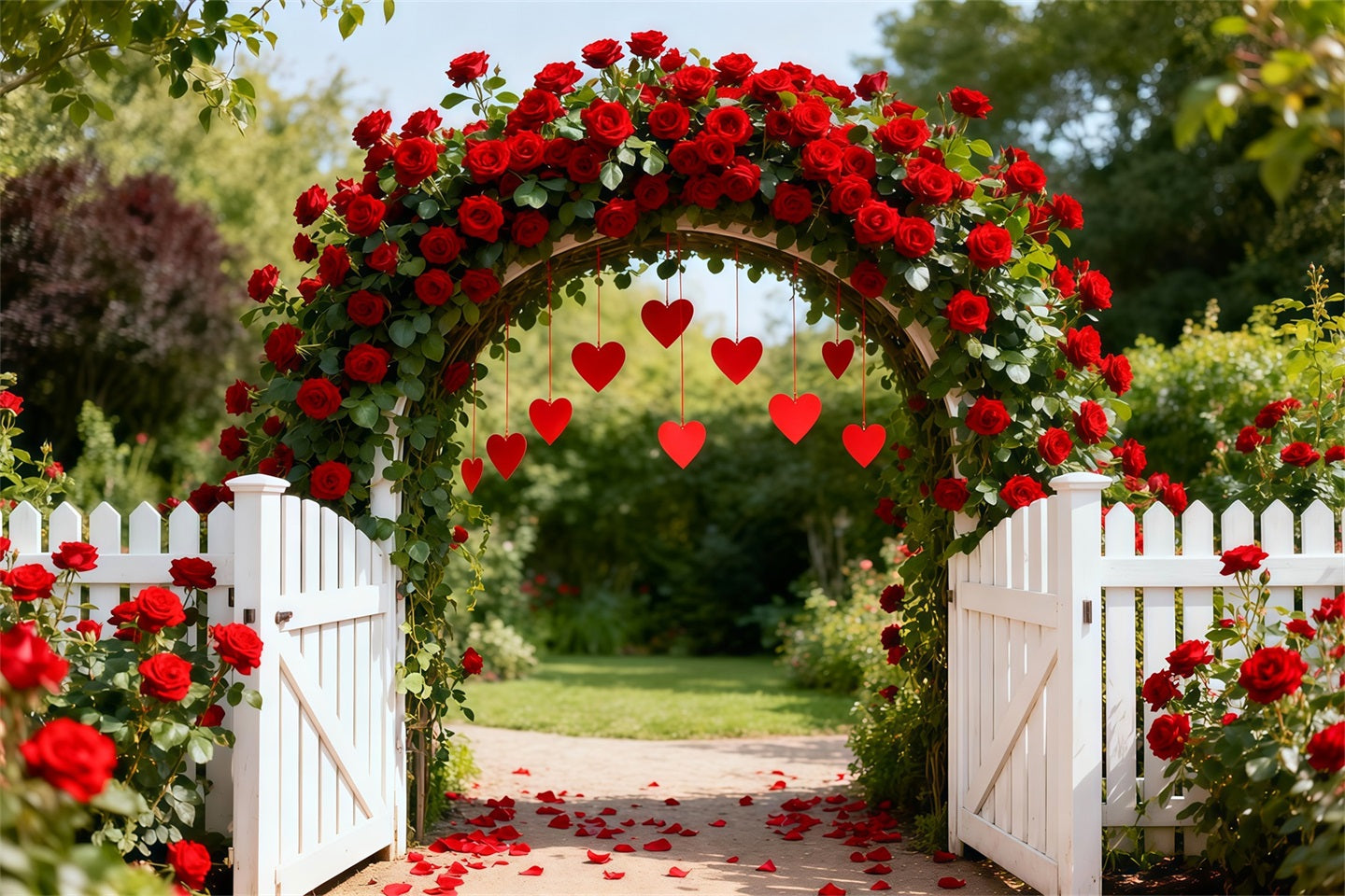 Floral Arch Valentine Backdrop Garden Rose Heart Archway Love Backdrops UK LXX512-169