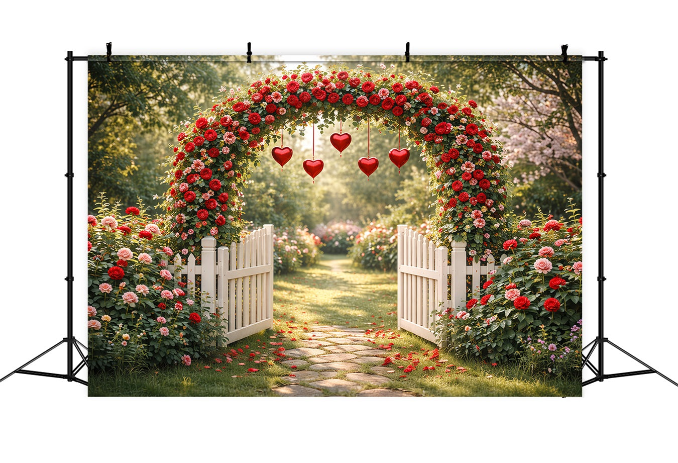 Romantic Backdrop Garden Rose Heart Gate Floral Arch Valentine Backdrop UK LXX512-170