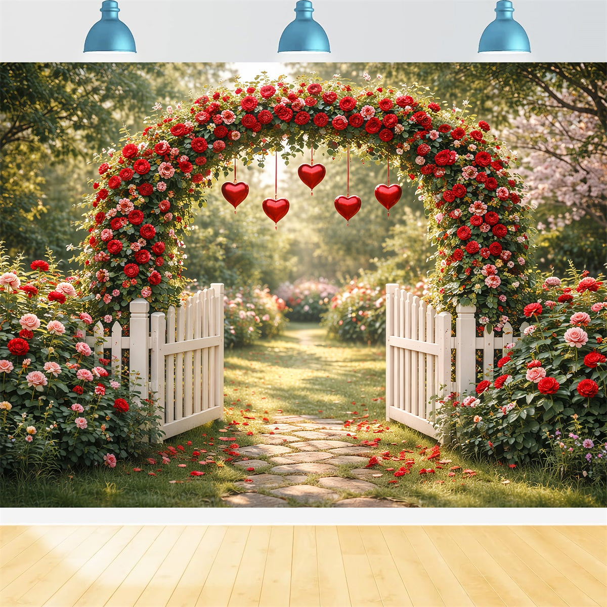 Romantic Backdrop Garden Rose Heart Gate Floral Arch Valentine Backdrop UK LXX512-170