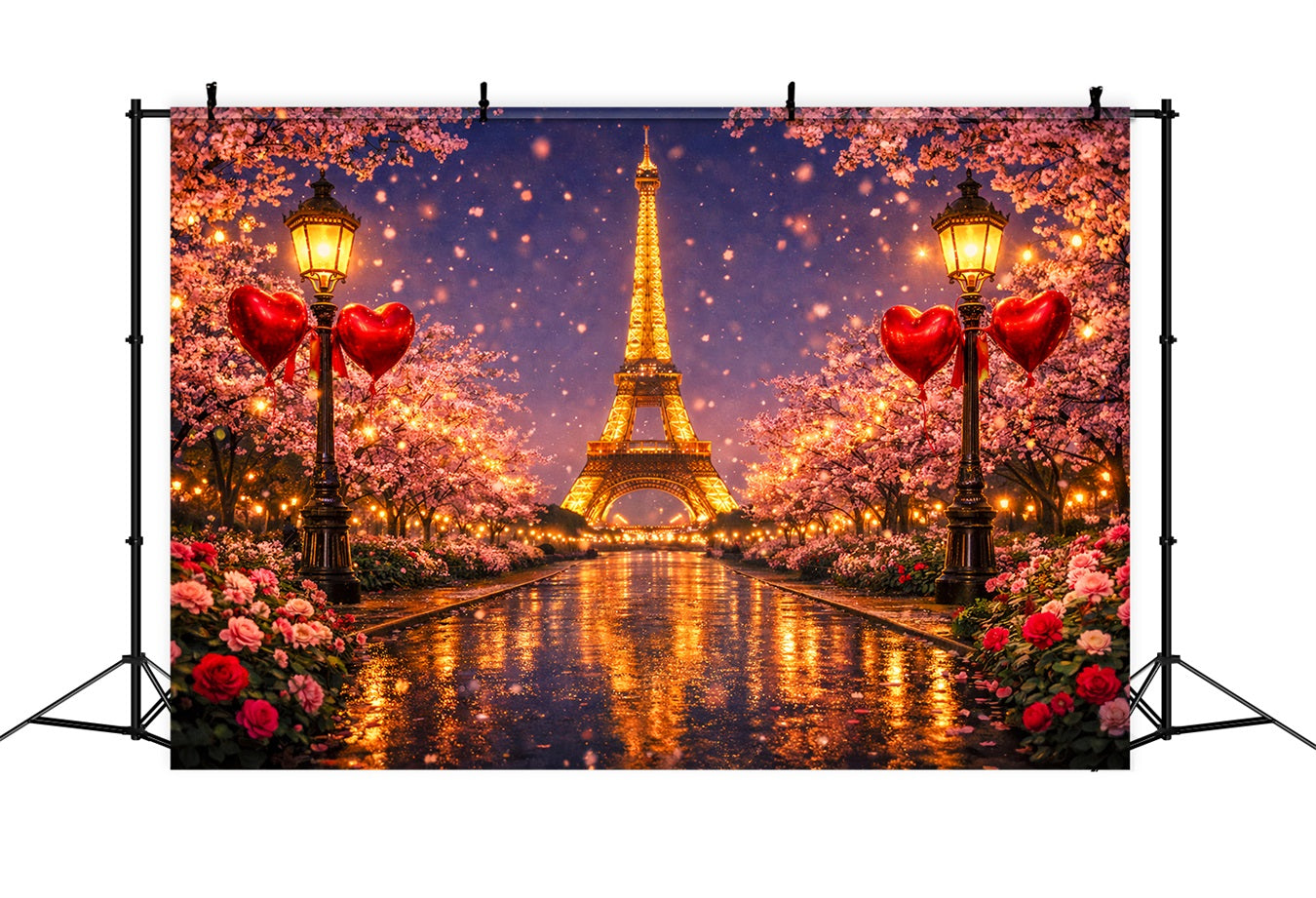 Glitter Valentine Backdrop Paris Eiffel Love Night Heart Backdrop UK LXX512-171
