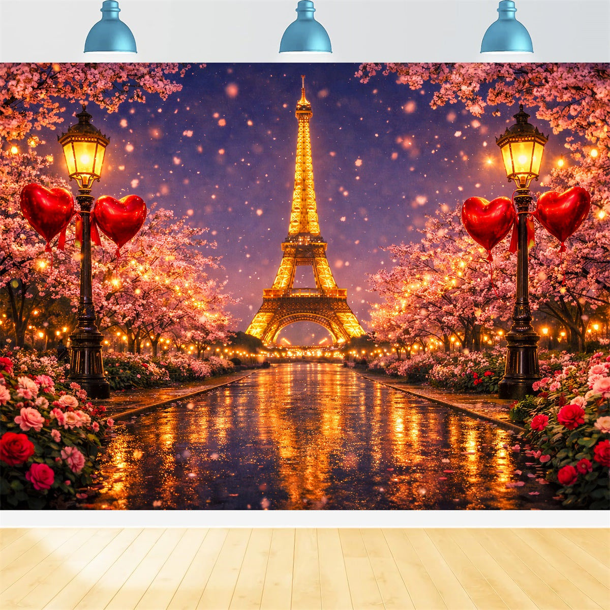 Glitter Valentine Backdrop Paris Eiffel Love Night Heart Backdrop UK LXX512-171