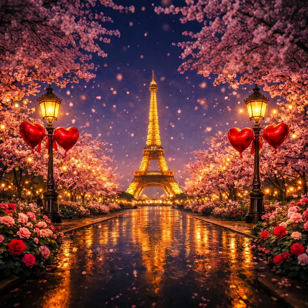 Glitter Valentine Backdrop Paris Eiffel Love Night Heart Backdrop UK LXX512-171