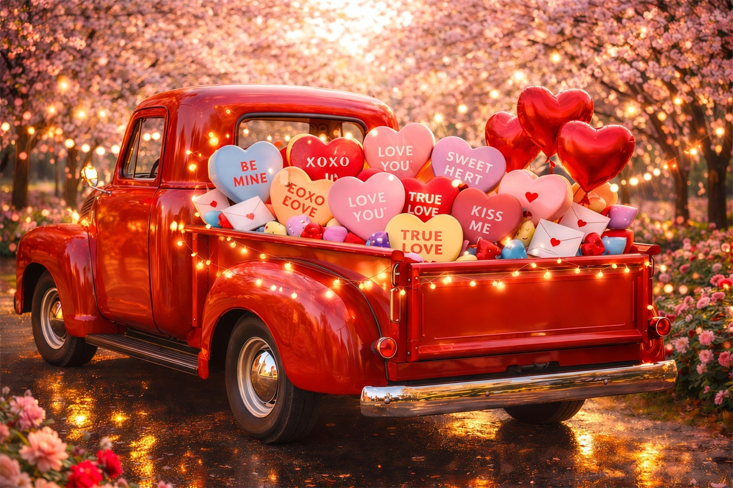 Valentine Backdrops Vintage Love Truck Candy Candy Hearts Backdrop UK LXX512-172