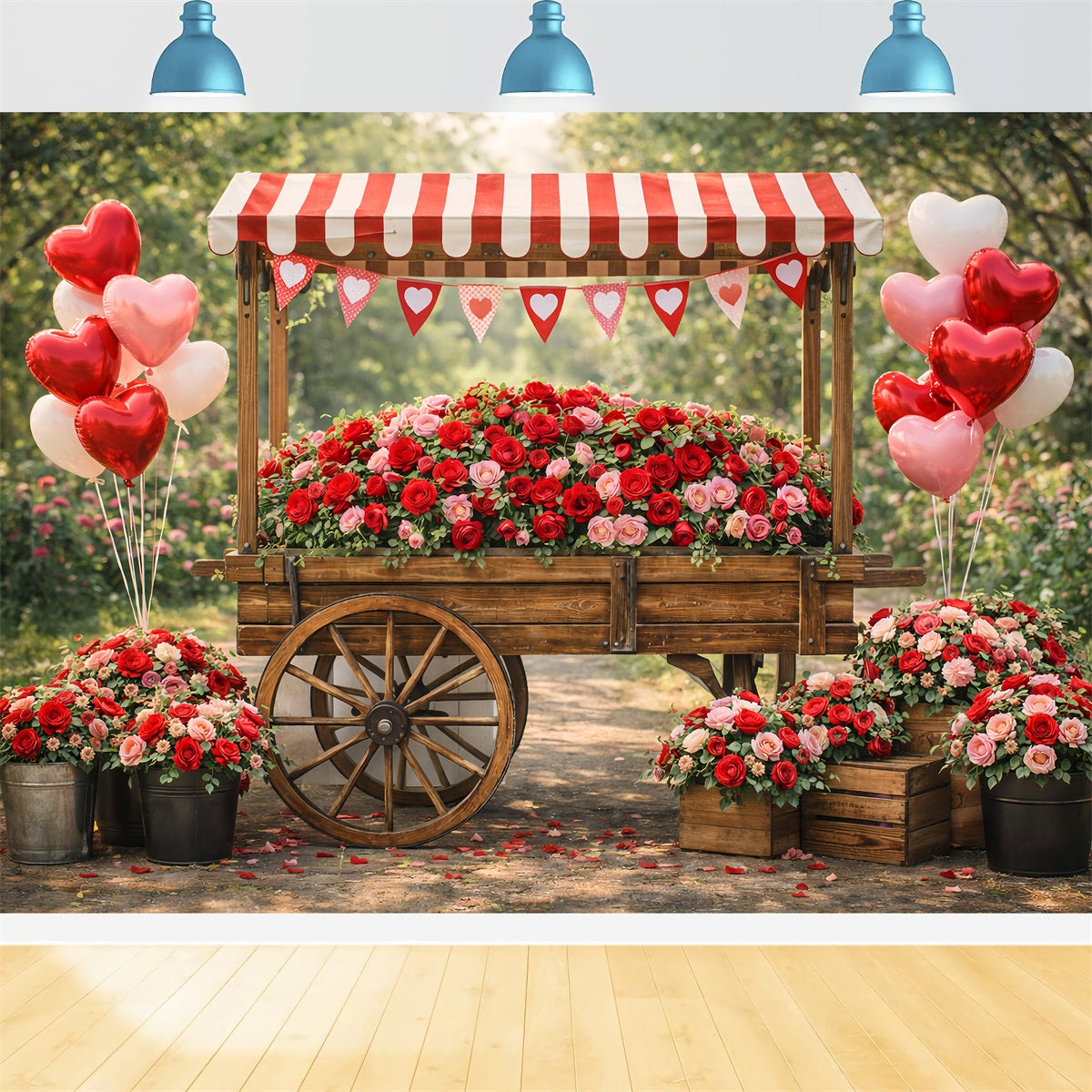 Heart Balloon Backdrop Rustic Rose Cart Hearts Valentine Backdrop Ideas UK LXX512-174