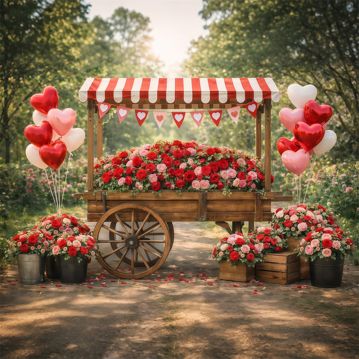 Heart Balloon Backdrop Rustic Rose Cart Hearts Valentine Backdrop Ideas UK LXX512-174