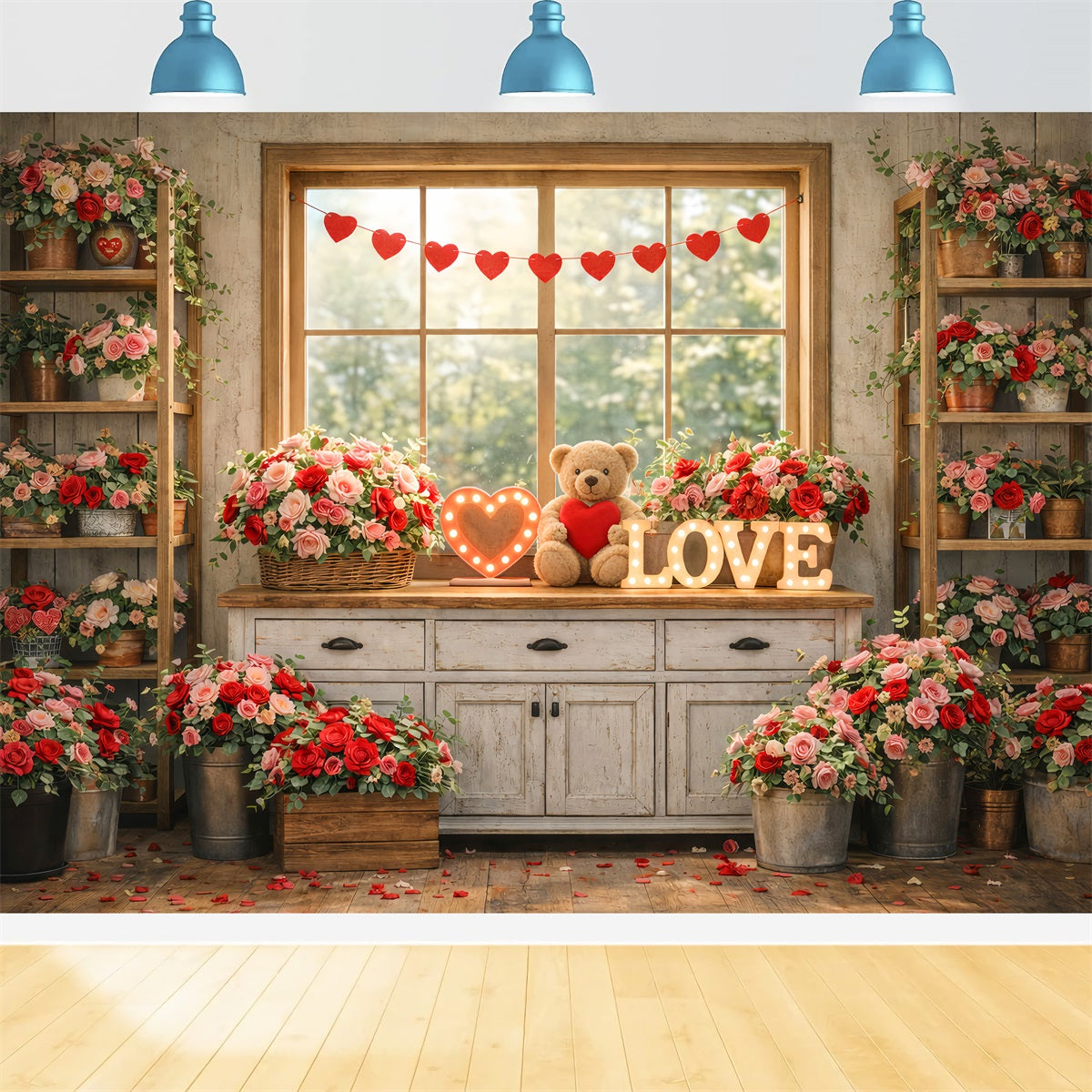 Valentine Photo Backdrop Cozy Window Neon Love Signs Romantic Backdrop UK LXX512-175