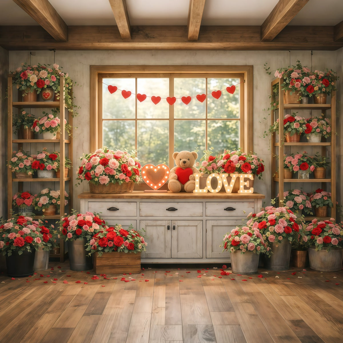 Valentine Photo Backdrop Cozy Window Neon Love Signs Romantic Backdrop UK LXX512-175