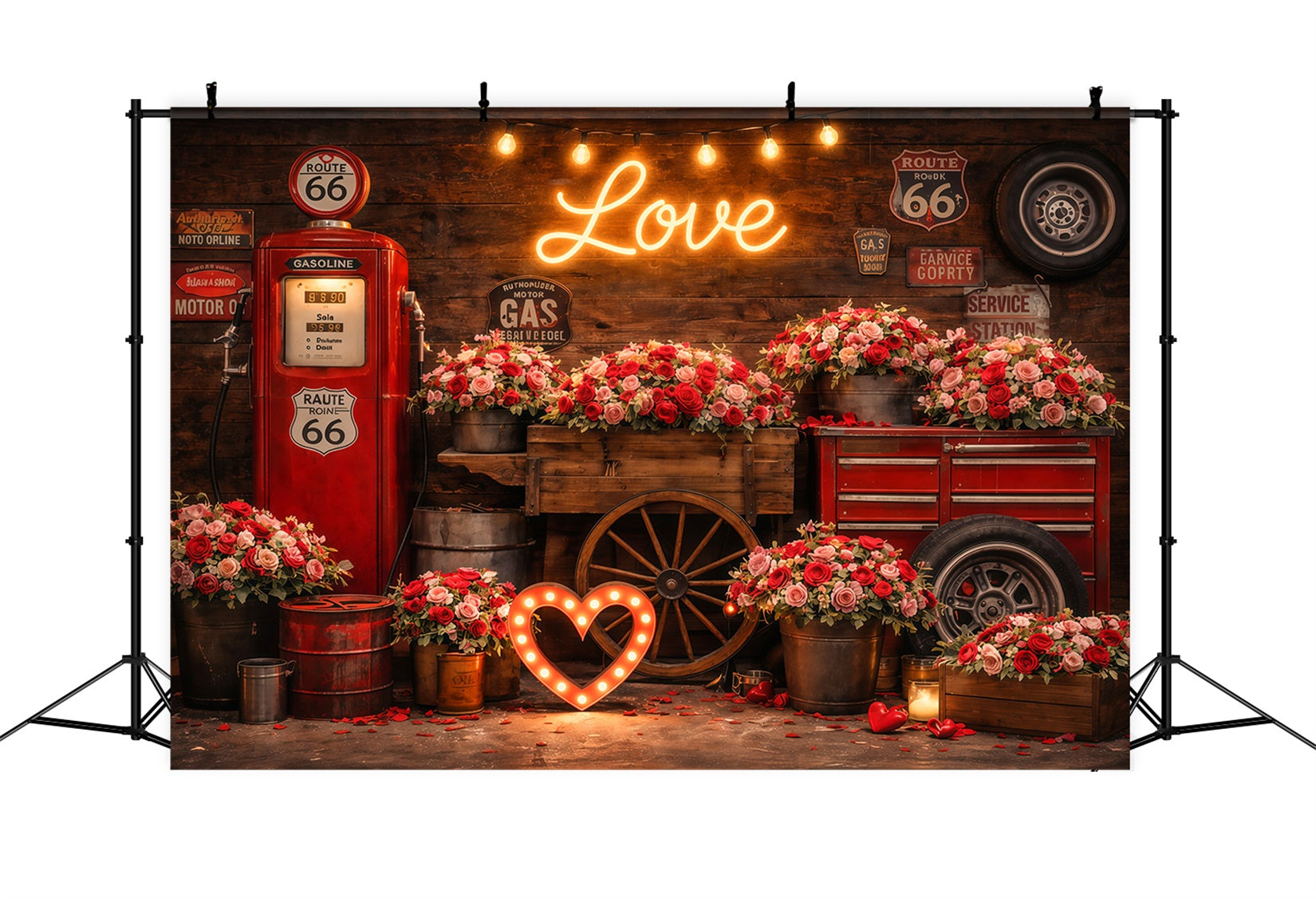Valentine's Day Photo Backdrop Vintage Love Garage Roses Love Backdrops UK LXX512-176