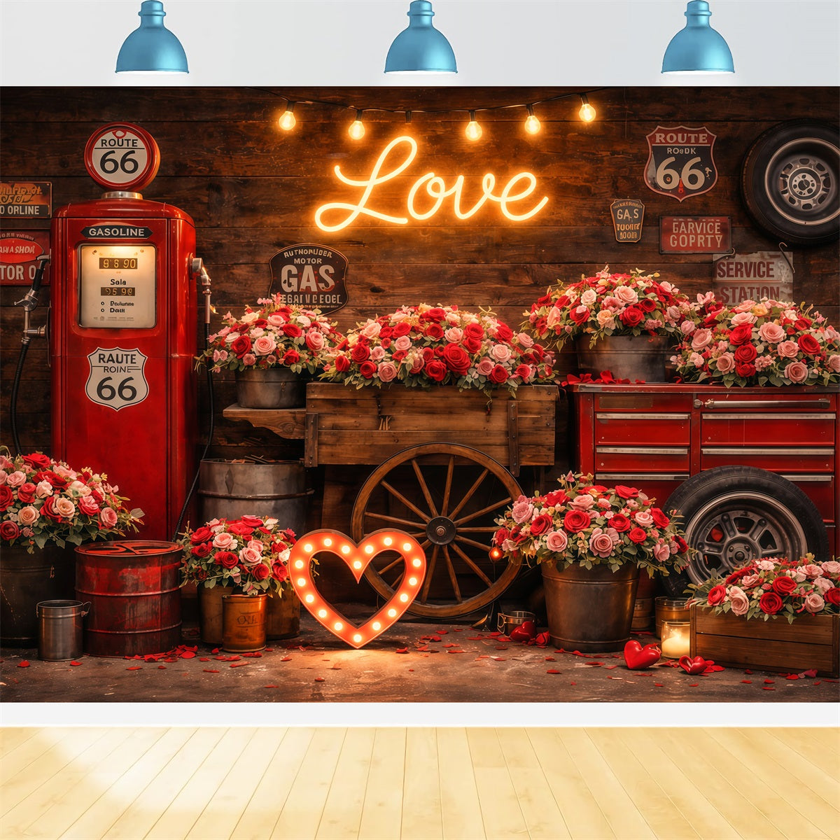 Valentine's Day Photo Backdrop Vintage Love Garage Roses Love Backdrops UK LXX512-176