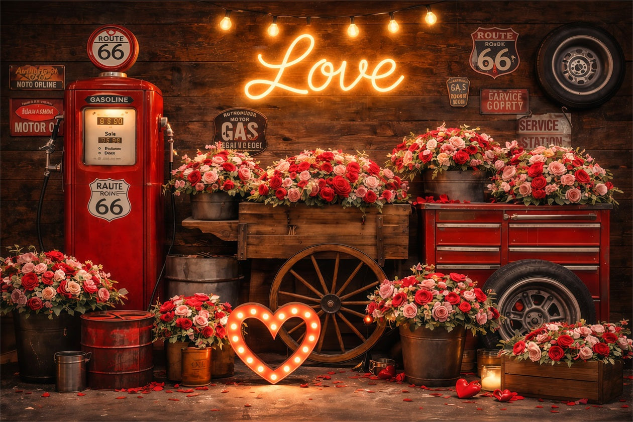 Valentine's Day Photo Backdrop Vintage Love Garage Roses Love Backdrops UK LXX512-176