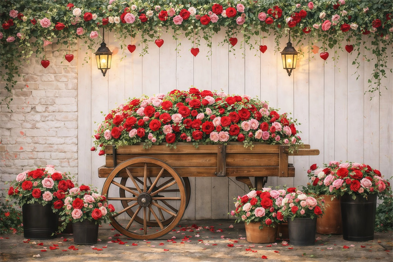 Red Roses Backdrop Garden Flower Wagon Romance Valentine's Day Backdrops UK LXX512-177