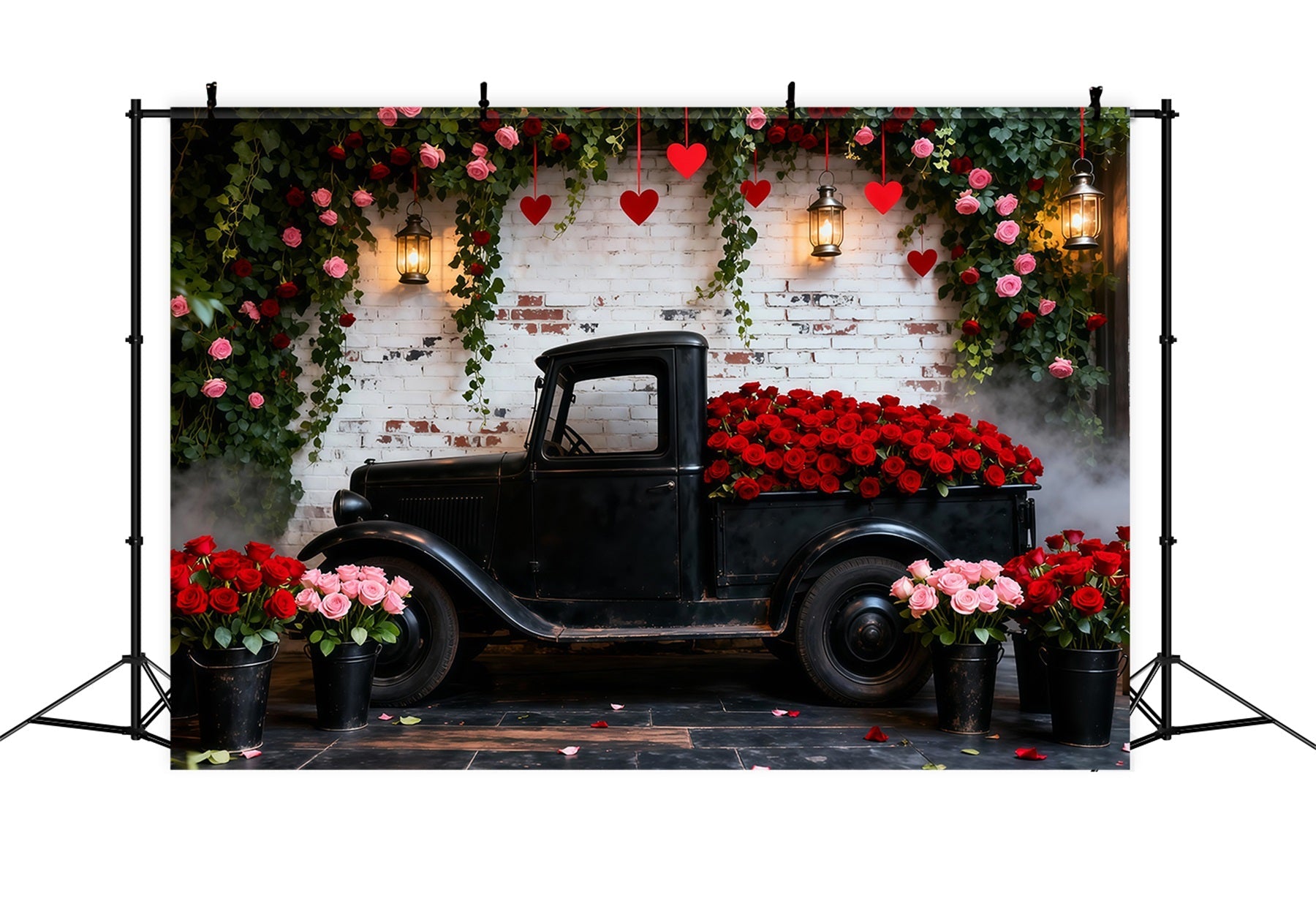 Valentine's Day Backdrops Vintage Red Rose Truck Romantic Backdrop UK LXX512-178