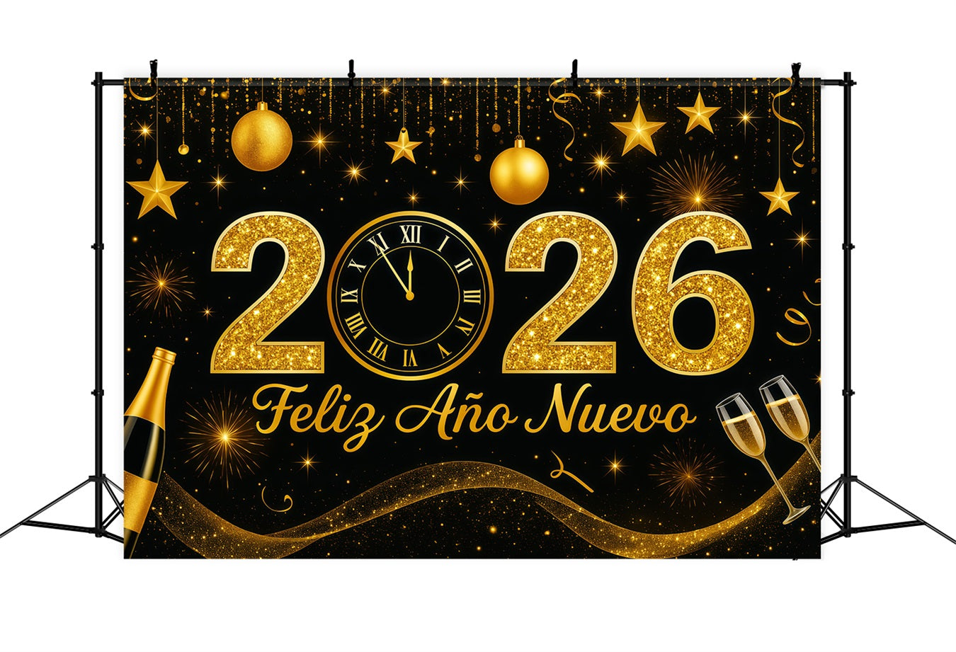 New Year's Backdrop Golden Glitter Countdown Champagne Sparkle Backdrop UK LXX512-20